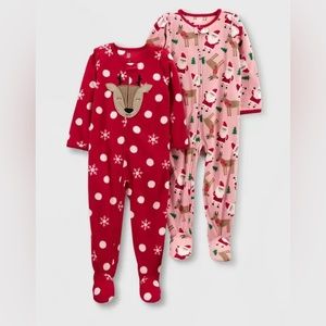 Carter's Just One You Santa & Reindeer Fleece Footed Pajama 2 Pc Set Size 2T NWT